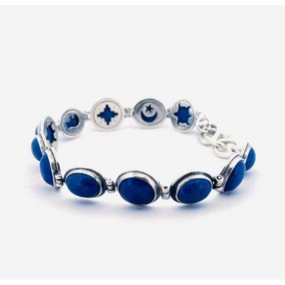 Estate Carolyn Pollack 925 Sterling Silver Lapis Lazuli Toggle Bracelet 7.5" - Picture 4 of 14